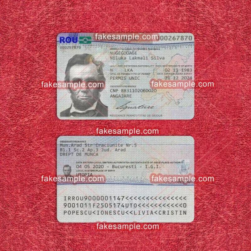 Romania Residence Card Fake Template